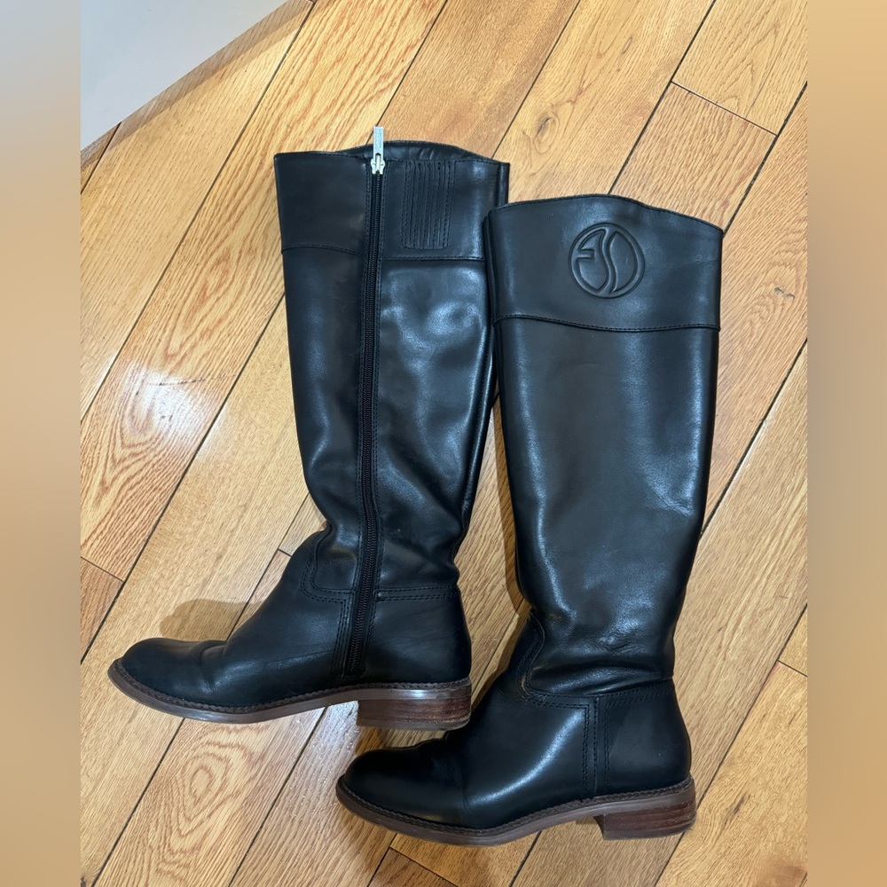 Franco Sarto black flat knee high riding boots, size 5.5